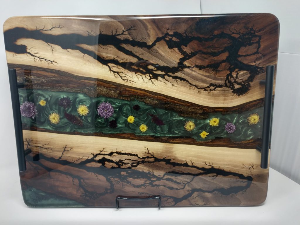 Tray with Yellow and Purple Flowers